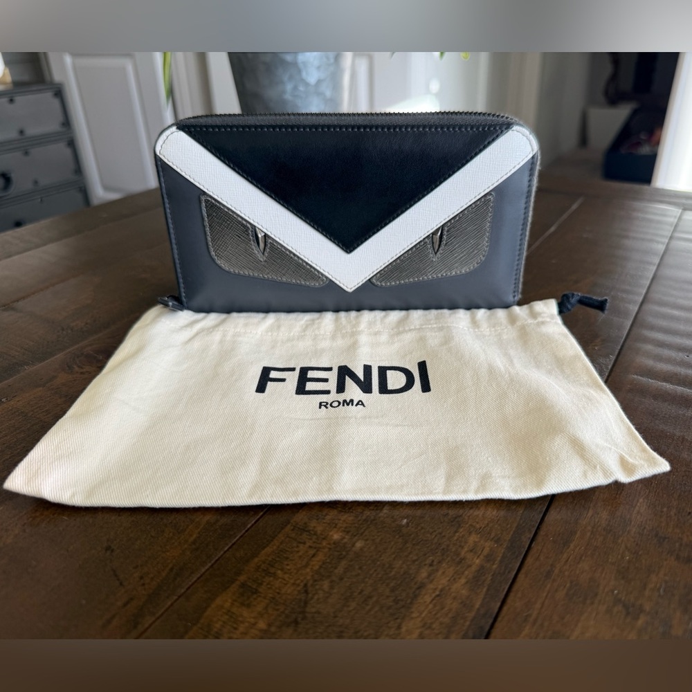 Fendi Black, Grey and White Monster Wallet